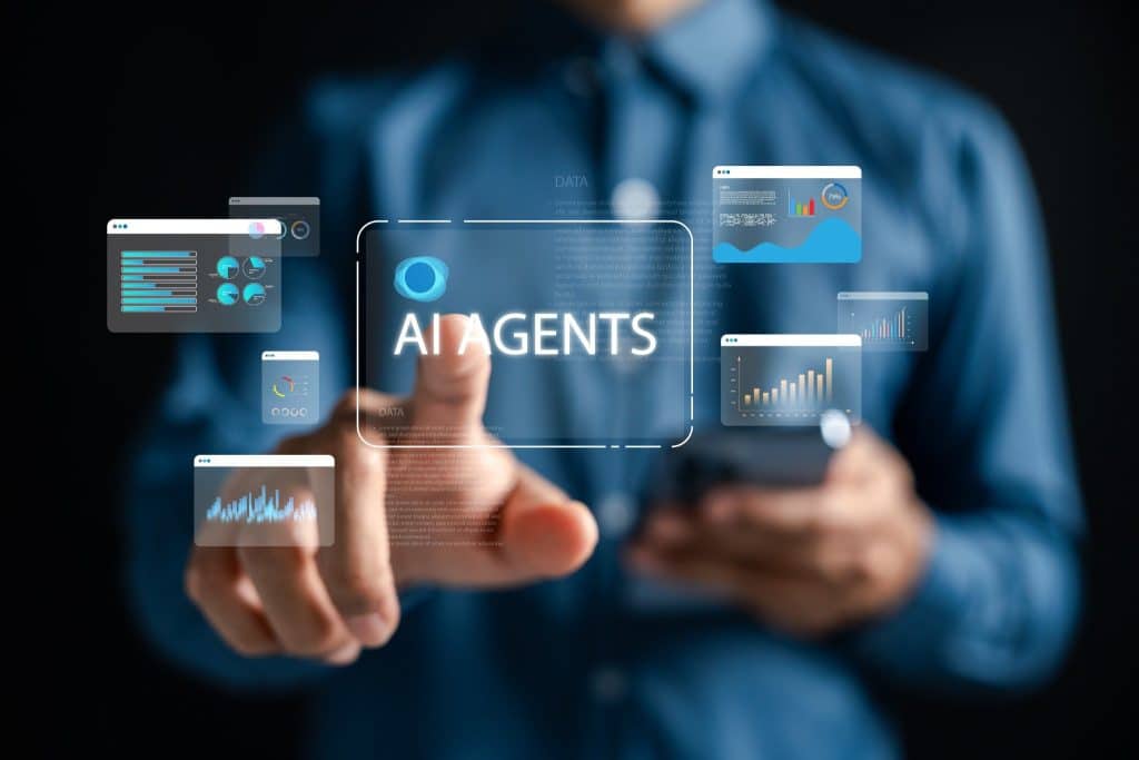 AI personal budgeting concept with digital charts and analytics interface.