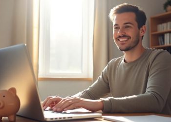 Person relaxing at home, money saved.