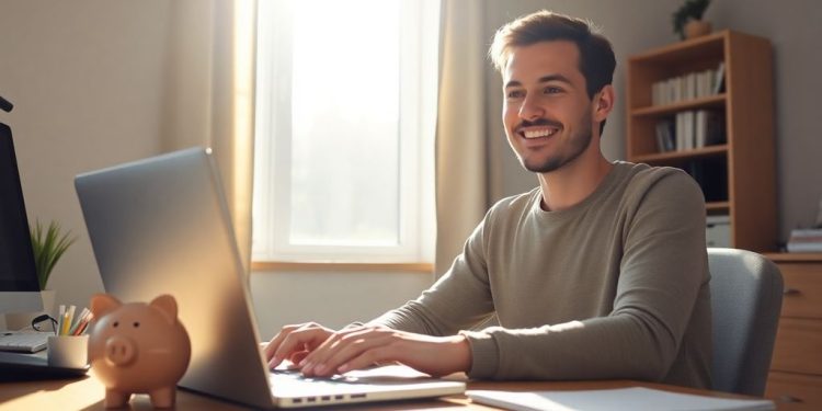 Person relaxing at home, money saved.