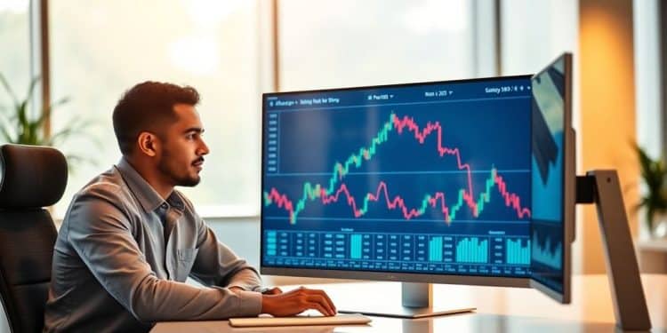 Financial professionals analyzing market data on a computer.