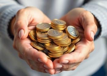 Secure hands holding stack of coins.