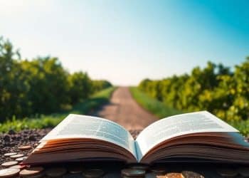 Path to financial growth, open book, coins.