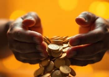 Person's hands open, golden coins spilling out.