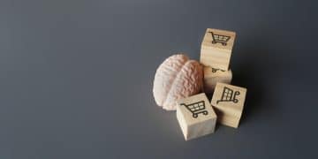 Brain and shopping icons symbolizing psychology of how to stop splurging money.